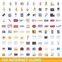 100 internet icons set, cartoon style vector