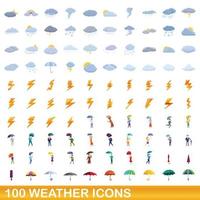 100 weather icons set, cartoon style vector
