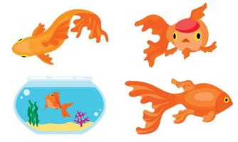 Goldfish icons set, flat style vector