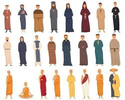 Monk icons set cartoon vector. Catholic friar vector
