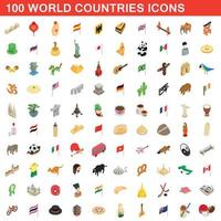 100 World countries icons set, isometric 3d style vector