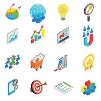 Office work set icons, isometric 3d style vector