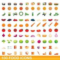 100 food icons set, cartoon style vector