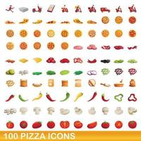 100 iconos de pizza, estilo de dibujos animados vector