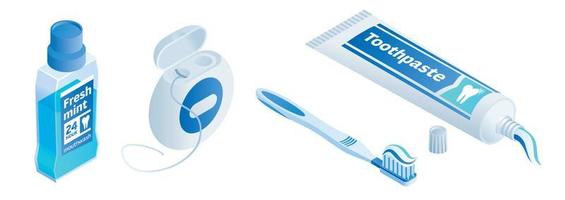 Toothpaste icons set, isometric style vector