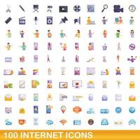 100 internet icons set, cartoon style vector