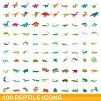 100 iconos de reptiles, estilo de dibujos animados vector