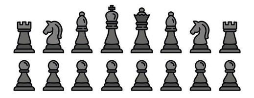 Chess icons set, outline style vector