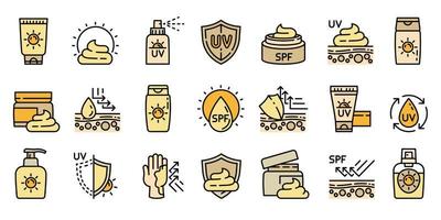 Cosmetic sun icons set, outline style vector