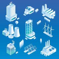 Intelligent building icon set, isometric style vector