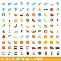 100 universal icons set, cartoon style vector