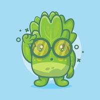 mascota de carácter vegetal de lechuga genio con expresión de pensamiento dibujos animados aislados en diseño de estilo plano vector