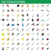 100 herramientas, conjunto de iconos de estilo de dibujos animados