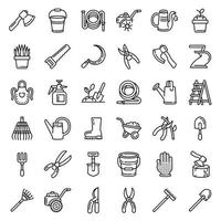 Gardening tools icons set, outline style vector