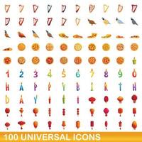 100 universal icons set, cartoon style vector