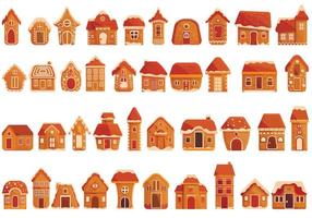 Gingerbread house icons set, cartoon style vector