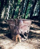 balde de metal viejo en un bosque foto
