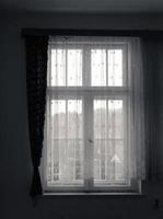 old window with curtain photo