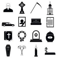 Funeral and burial black simple icons vector