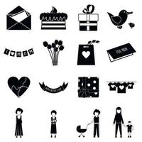 Mother Day black simple icons vector