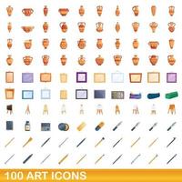 100 iconos de arte, estilo de dibujos animados