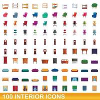 100 interior icons set, cartoon style vector