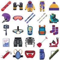 Snowboarding equipment icons set, flat style vector