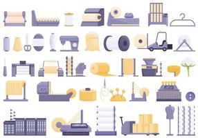 Thread production icons set, cartoon style vector