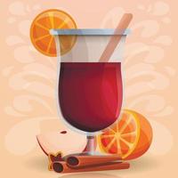 Mulled wine concept background, cartoon style vector