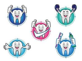 Cartoon Smiling tooth icons set vector