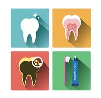 Modern flat tooth icons set with long shadow effect vector