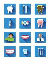 Modern flat dental icons set with long shadow effect vector