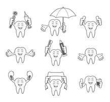 Cartoon Smiling tooth set vector