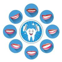 Cartoon Smiling tooth with Set of smiles vector