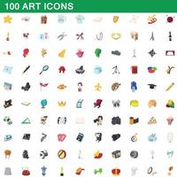 100 art icons set, cartoon style vector