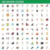 100 show icons set, cartoon style