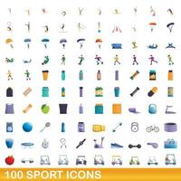 100 iconos deportivos, estilo de dibujos animados vector