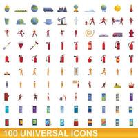 100 universal icons set, cartoon style vector
