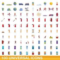 100 universal icons set, cartoon style vector