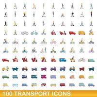 100 transport icons set, cartoon style vector