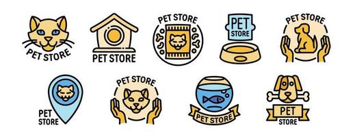 Pet store icons set, outline style vector