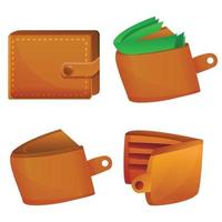 Wallet icons set, cartoon style vector