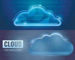 Cloud technology banner set, cartoon style vector