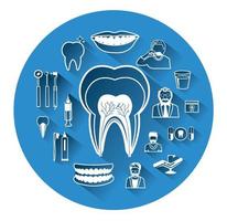 iconos dentales planos modernos con efecto de sombra larga vector