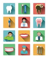 Modern flat dental icons set with long shadow effect vector