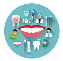 Modern flat dental icons set with long shadow effect vector