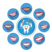 Cartoon Smiling tooth with Set of smiles vector