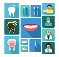 Modern flat dental icons set with long shadow effect vector