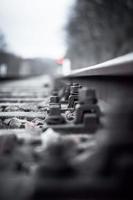 Railroad tracks in closeup photo