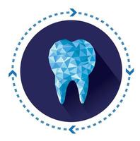 Polygonal blue vector tooth icon with long shadow effect